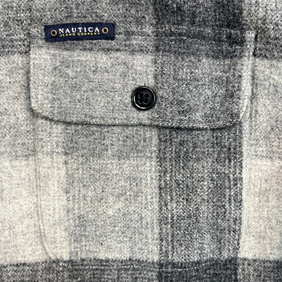 Vintage Y2K Nautica Jeans Heavy Flannel Shirt Jac Mens Large Gray Plaid Shacket - Picture 3 of 11
